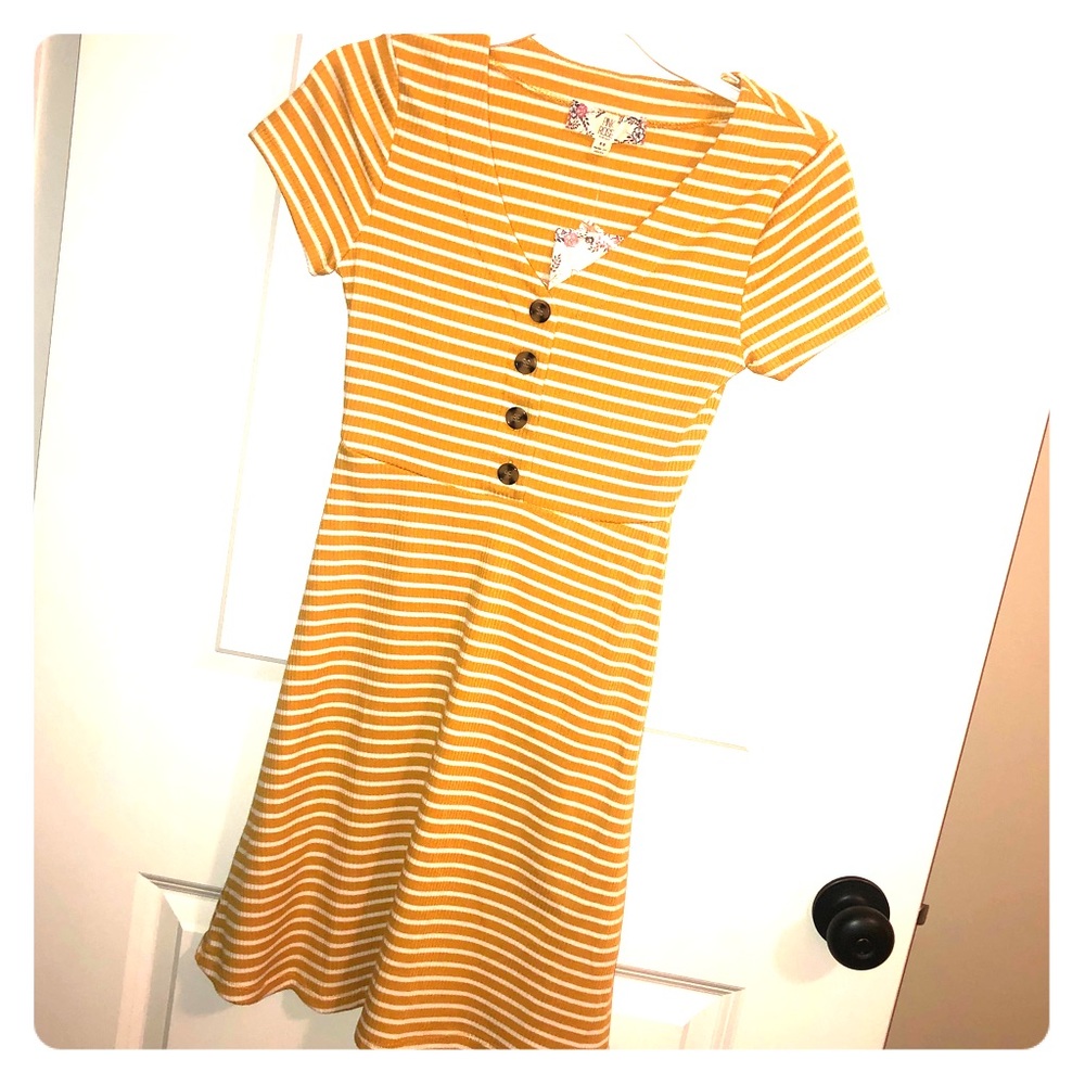 Pink Rose Mustard Stripe Dress
